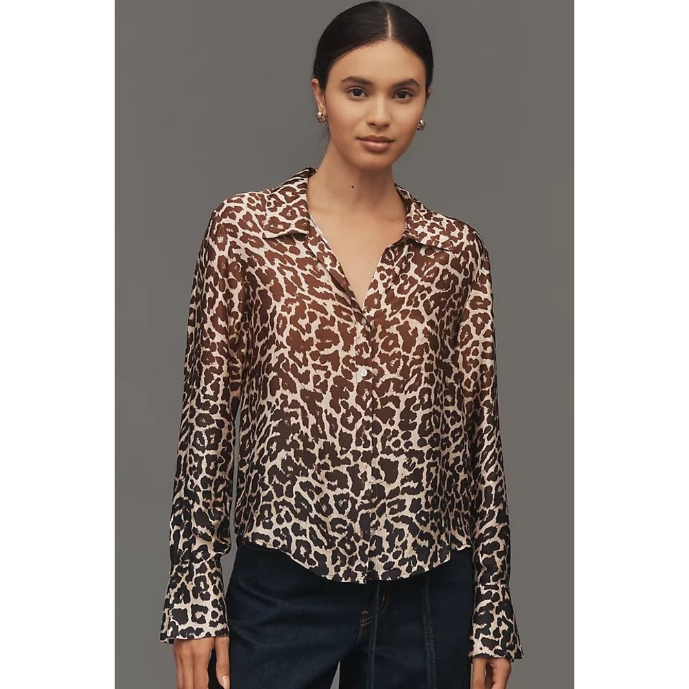 NEW Anthropologie Cloth & Stone Women Button Front Shirt S Brown Leopard Ombre